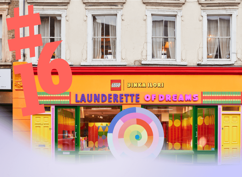 Super colorful LEGO launderette storefront