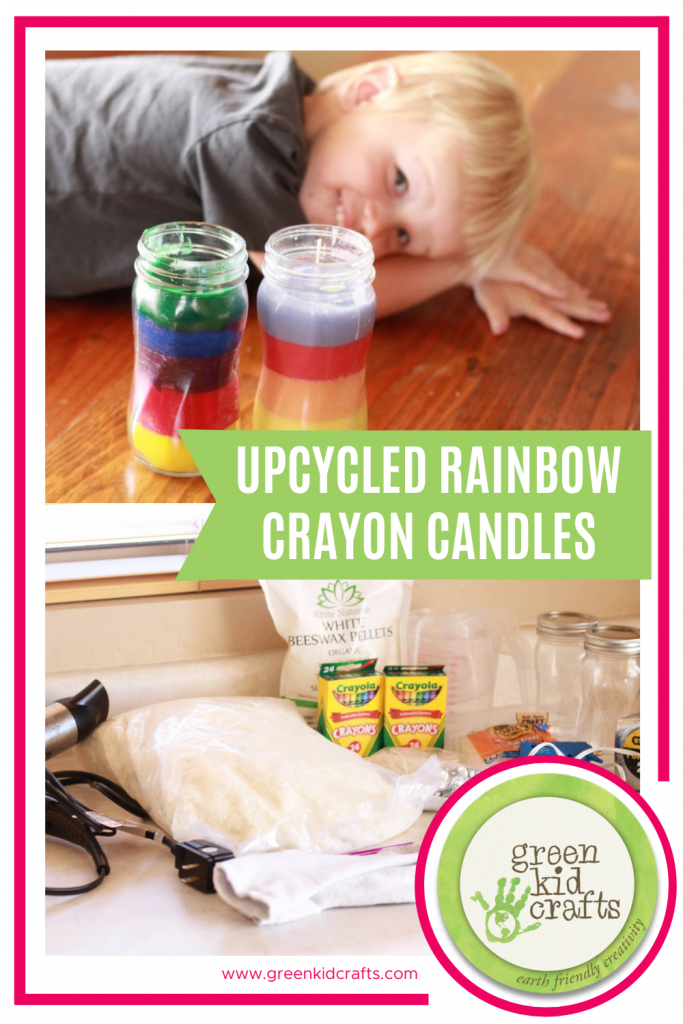 upcycled rainbow crayon candles